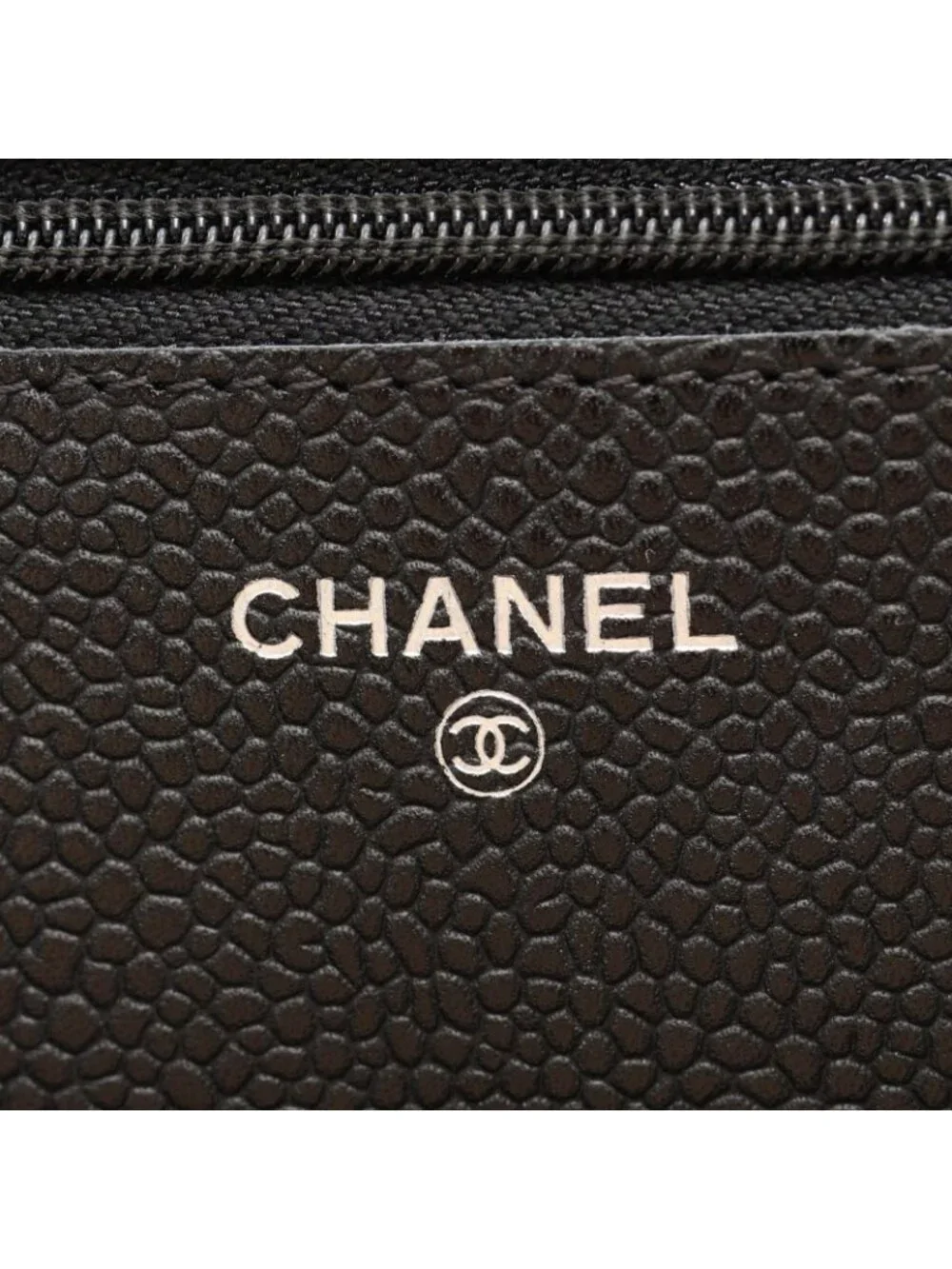 Chanel Shoulder Bag Quilted Black Caviar Leather Chain Wallet